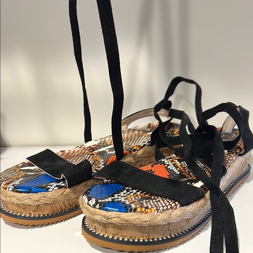 Black and Brown Espadrille Sandals with Ankle Straps